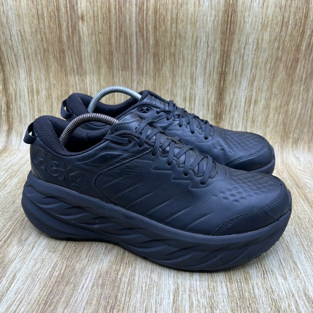 Hoka One One Bondi SR Mens 10 2E Black Leather Slip Resistant Shoes 1129350 BBLC